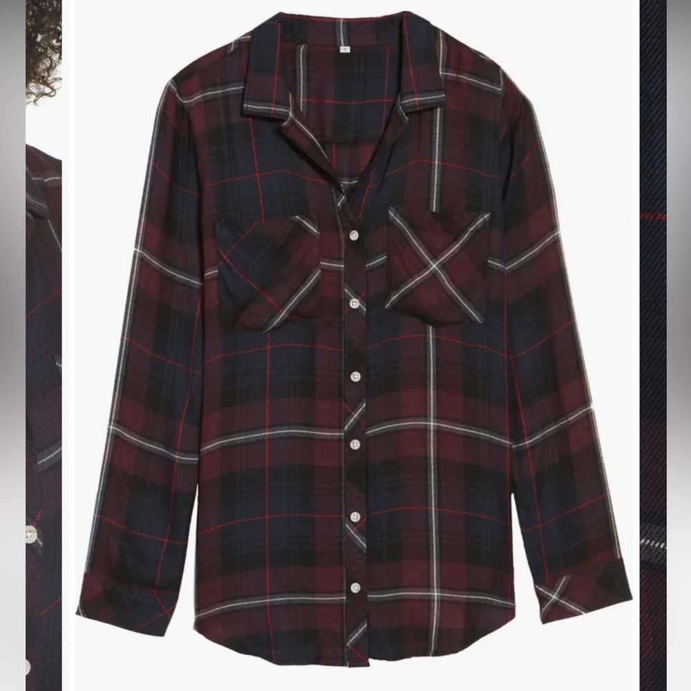 Thread & Supply maroon and blue plaid button up shirt